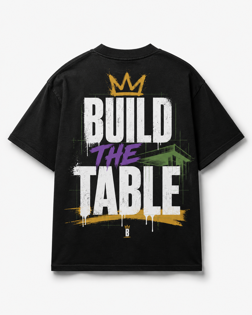Build the Table - Foundation Black heavyweight tee, back view