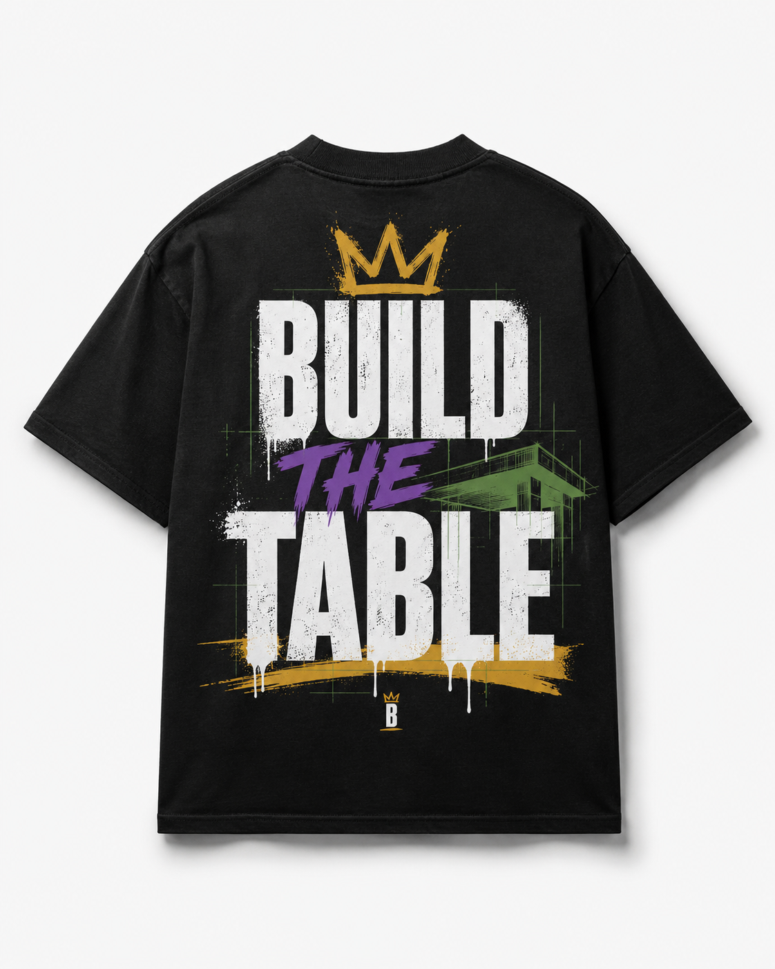 Build the Table - Foundation Black heavyweight tee, back view