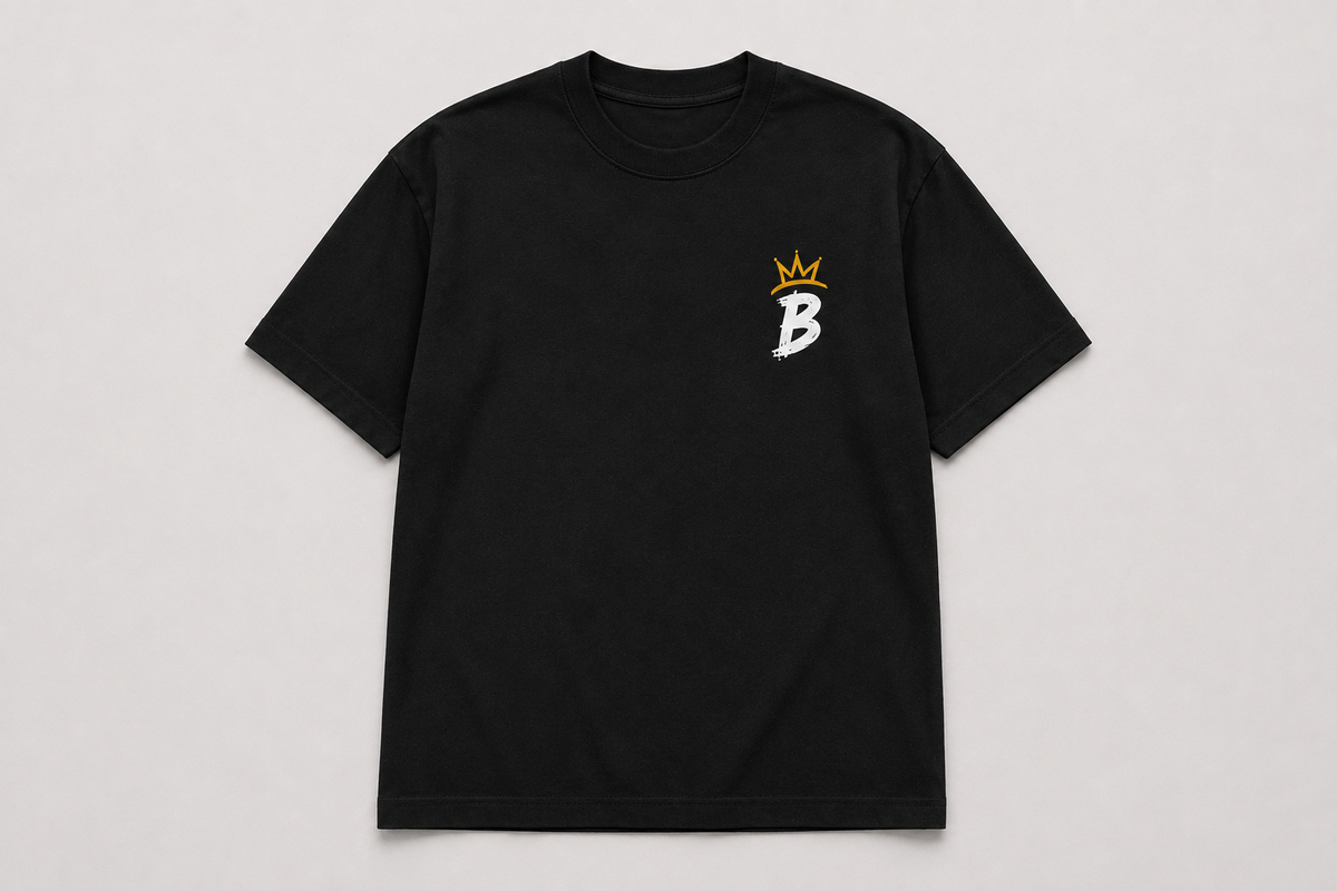Presence Earned - Foundation Black heavyweight tee, front view