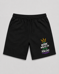 The Work Walks In Before You Do - Foundation Black fleece shorts, leg graphic